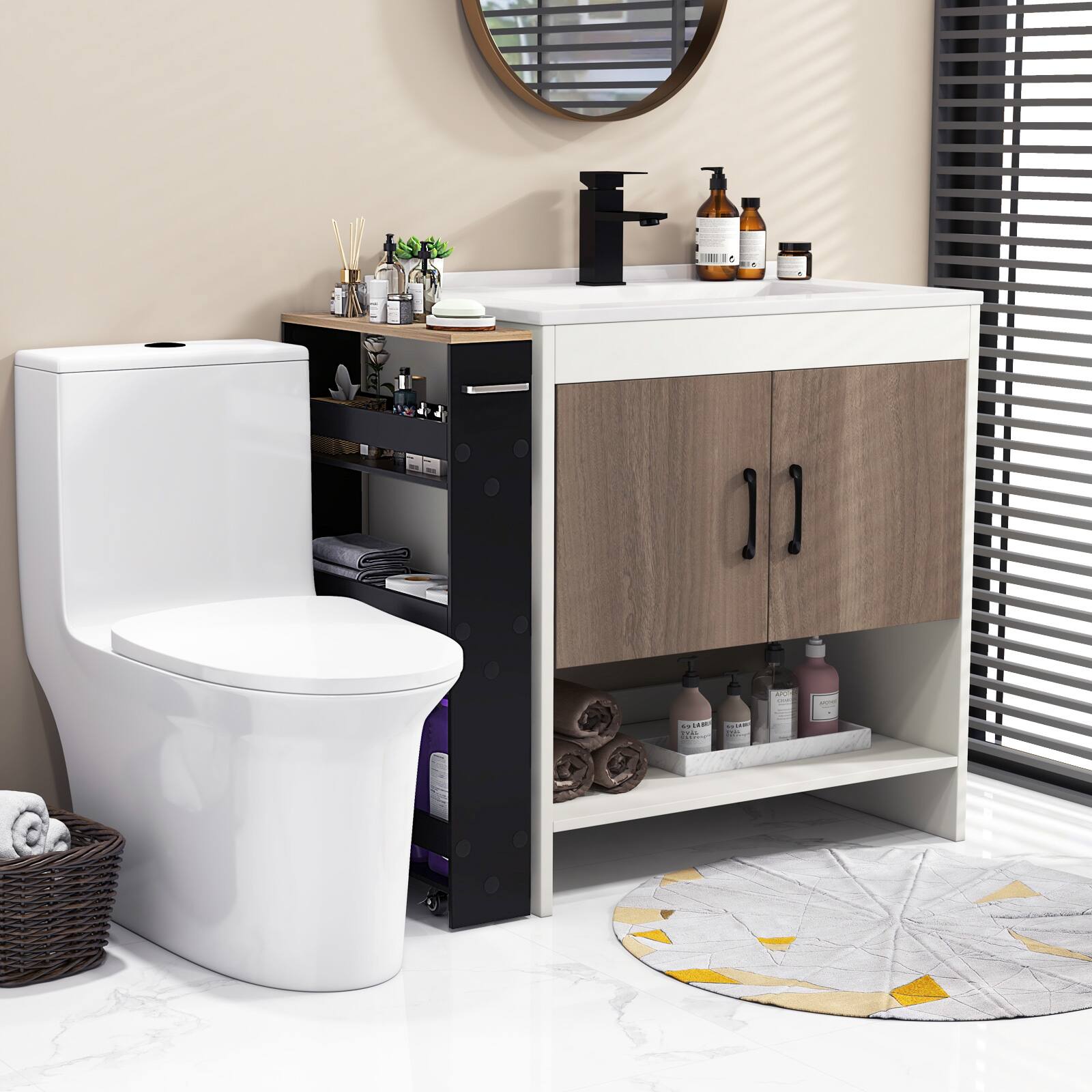 Alt View 1. Ecooso - Rolling Kitchen Slim Storage Cart Mobile Shelving Organizer with Handle - Black.