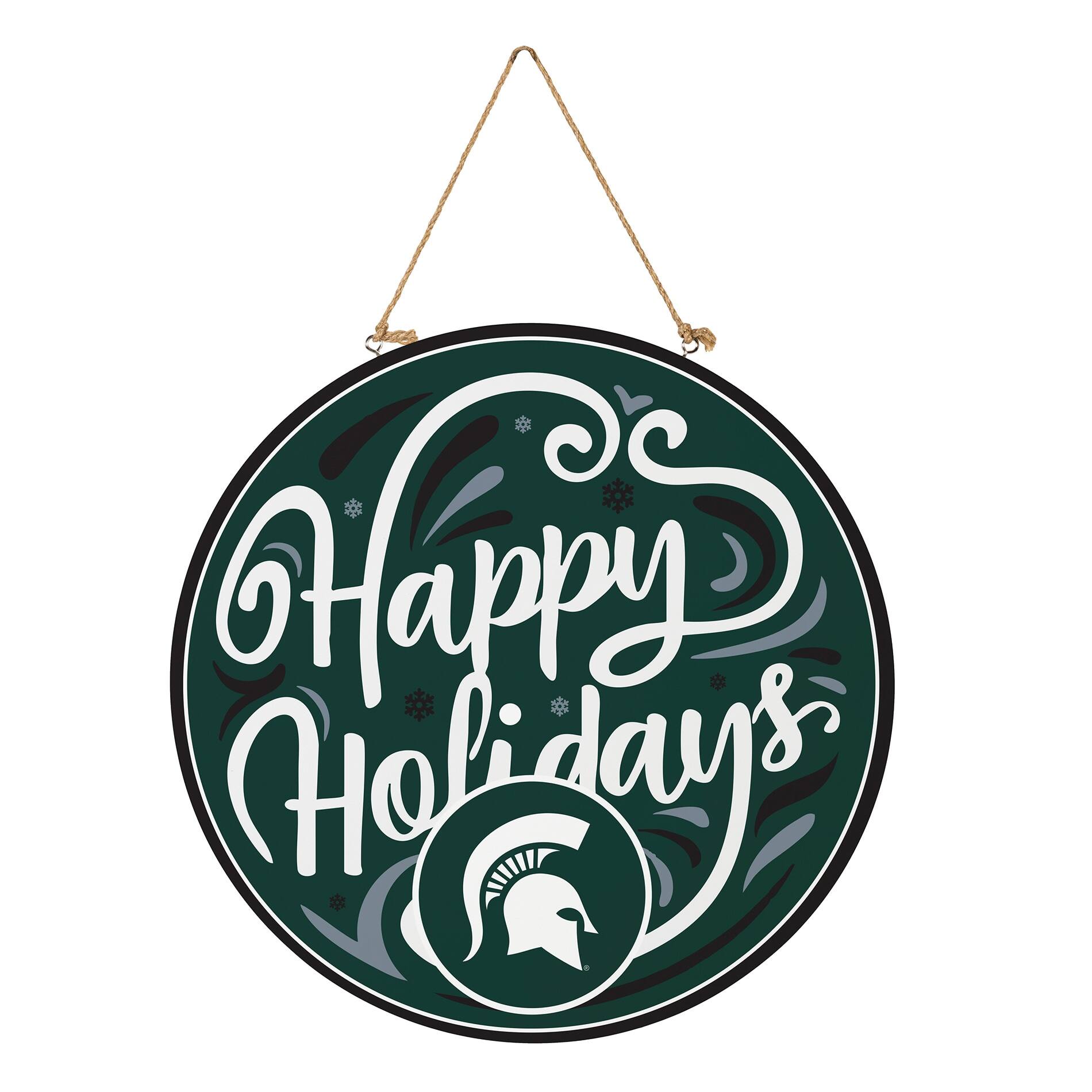 Alt View 2. Evergreen Enterprises - Michigan State Spartans 18" Happy Holidays Wooden Round Door Sign - Multicolor.