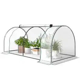 Outsunny - 7' L x 3' W x 2.5' H Portable Tunnel Greenhouse for Outdoor Garden Hot House with 4 Zippered Doors