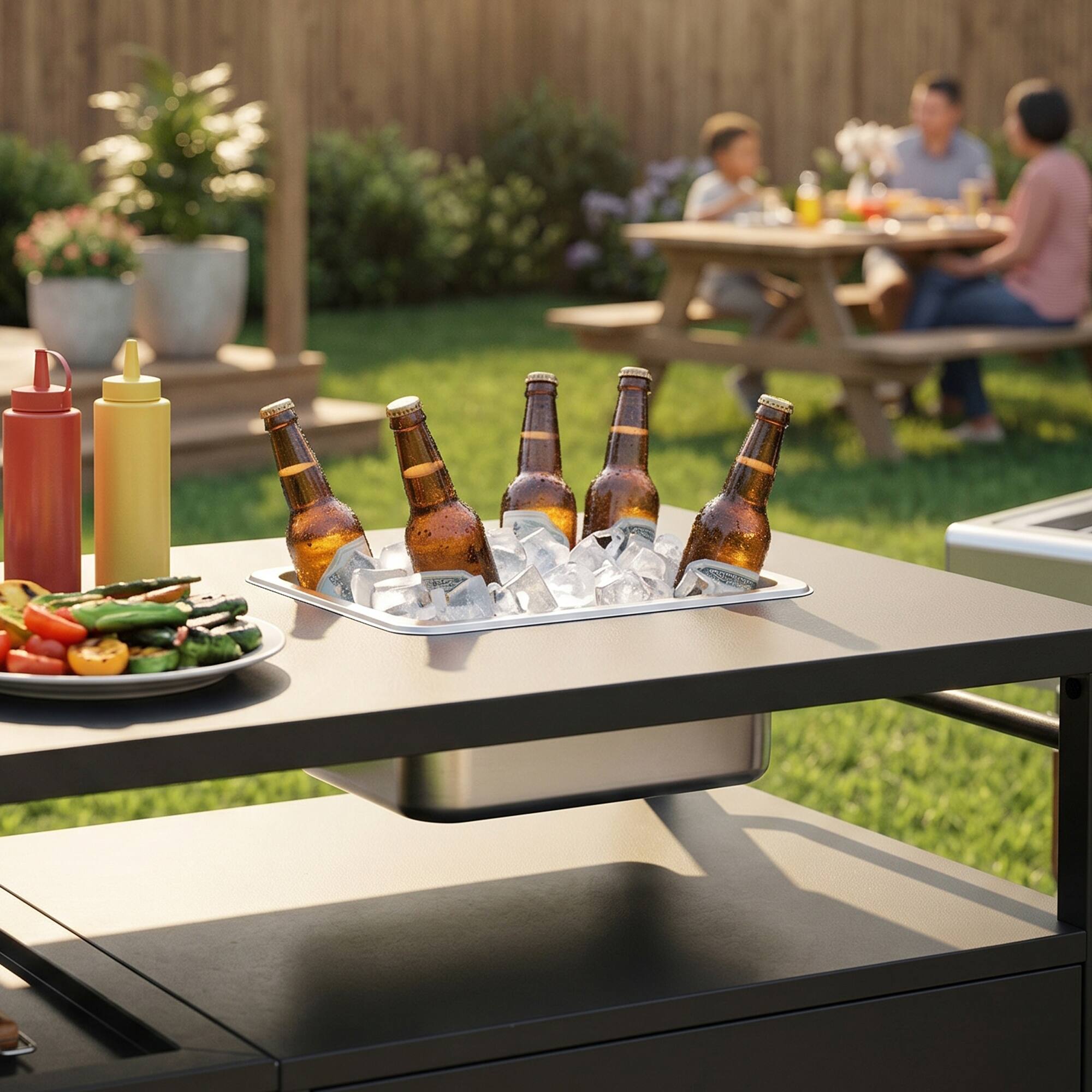 Alt View 1. Famapy - Heavy-Duty Outdoor Kitchen Cart & BBQ Prep Table, Black Metal with 304 Stainless Steel Ice Bin & Wheels for Patio - Black.