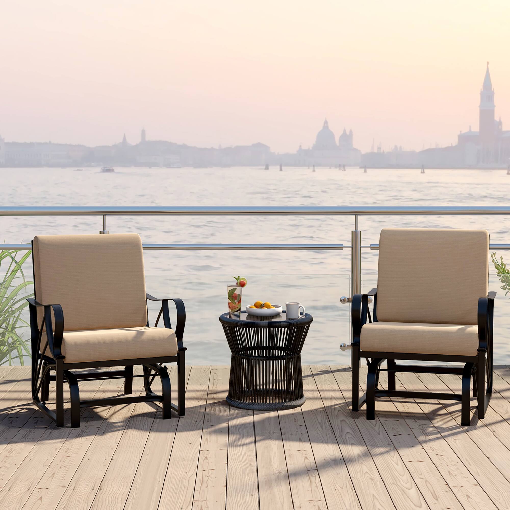 Alt View 1. Gymax - Gymax 2 Pieces Patio Glider Chair Outdoor Metal Glider w/ Seat & Back Cushions Backyard Poolside - Tan.