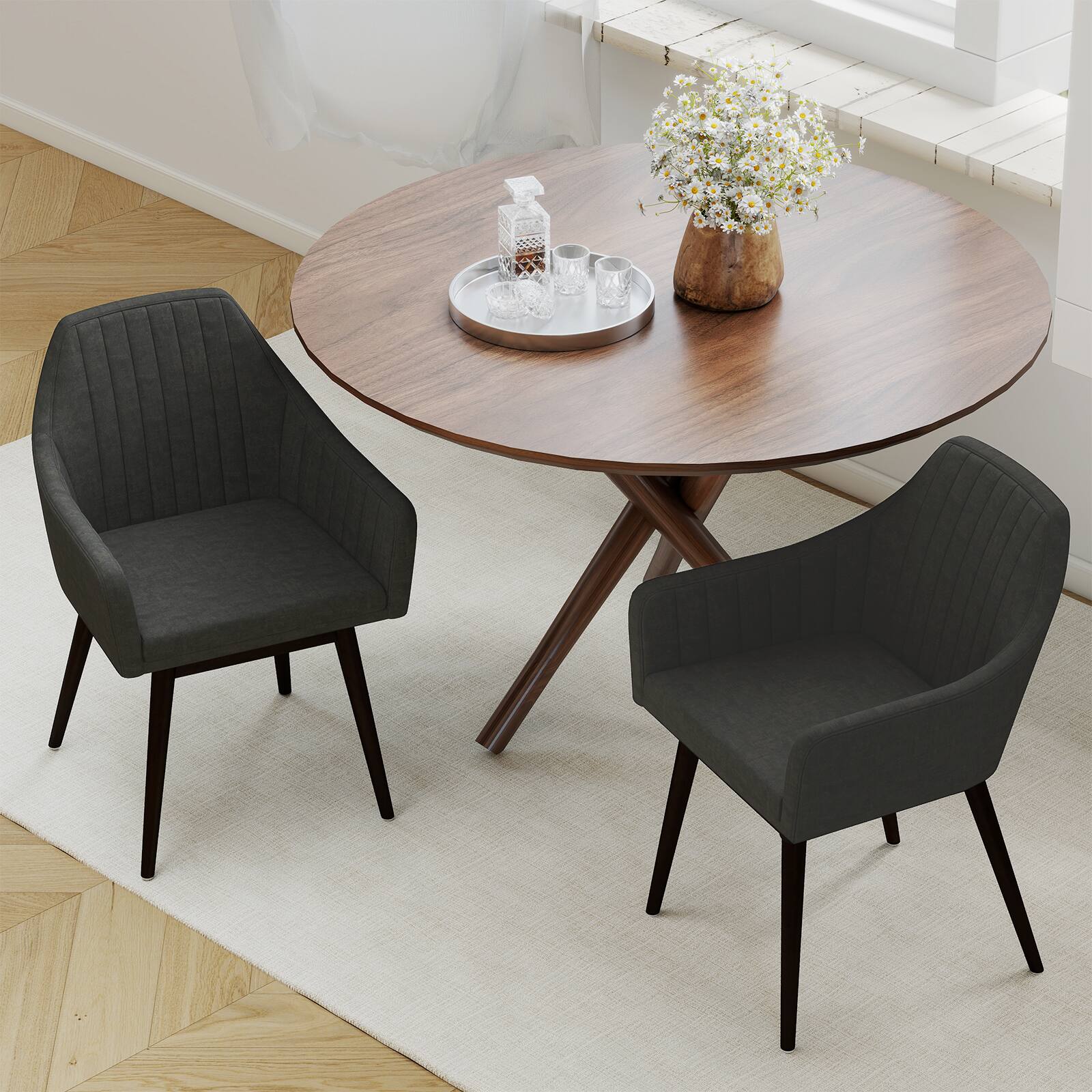 Alt View 3. Gymax - Gymax Set of 4 Dining Chairs Upholstered Kitchen Table Chairs w/ Solid Wood Legs Black - Black.