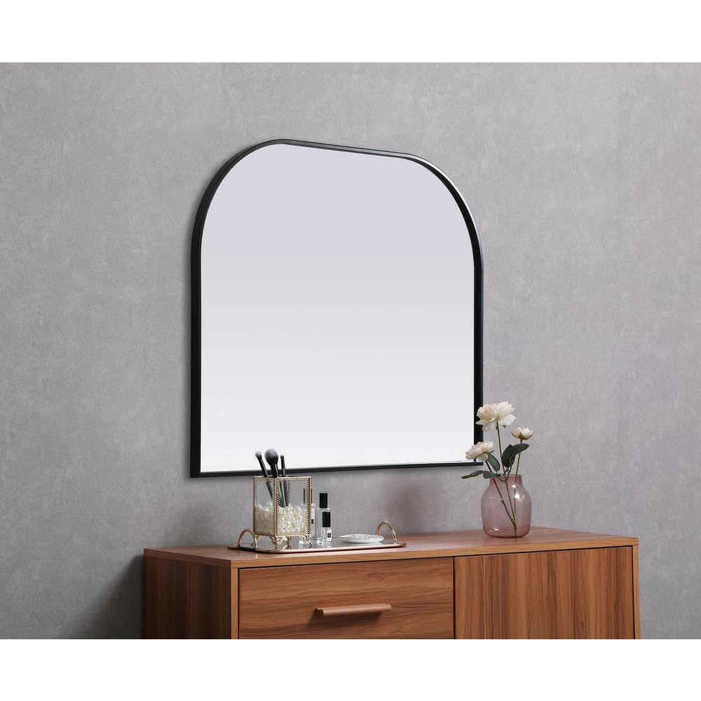 Alt View 2. Elegant Decor - Metal Frame Arch Mirror 36x30 Inch in Black - Black.