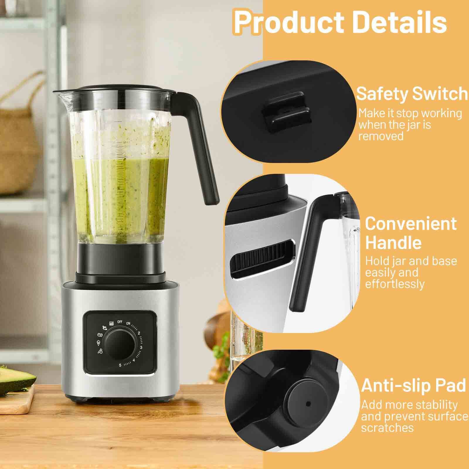 Product Details

- Safety Switch: Make it stop working when the jar is removed
- Convenient Handle: Hold jar and base easily and effortlessly
- Anti-slip Pad: Add more stability and prevent surface scratches