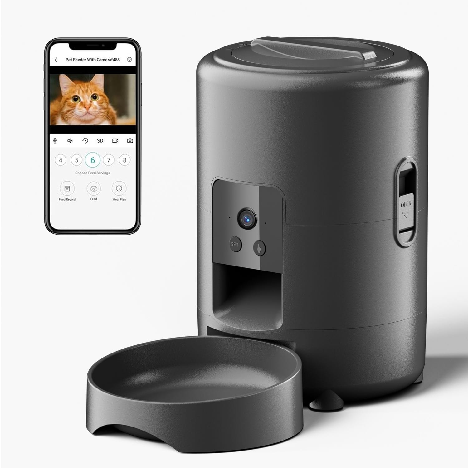 Cluzine - Smart Automatic Interactive Pet Feeder with Real-Time Camera, Two-Way Audio, 2L Capacity for Dogs & Cats - Black