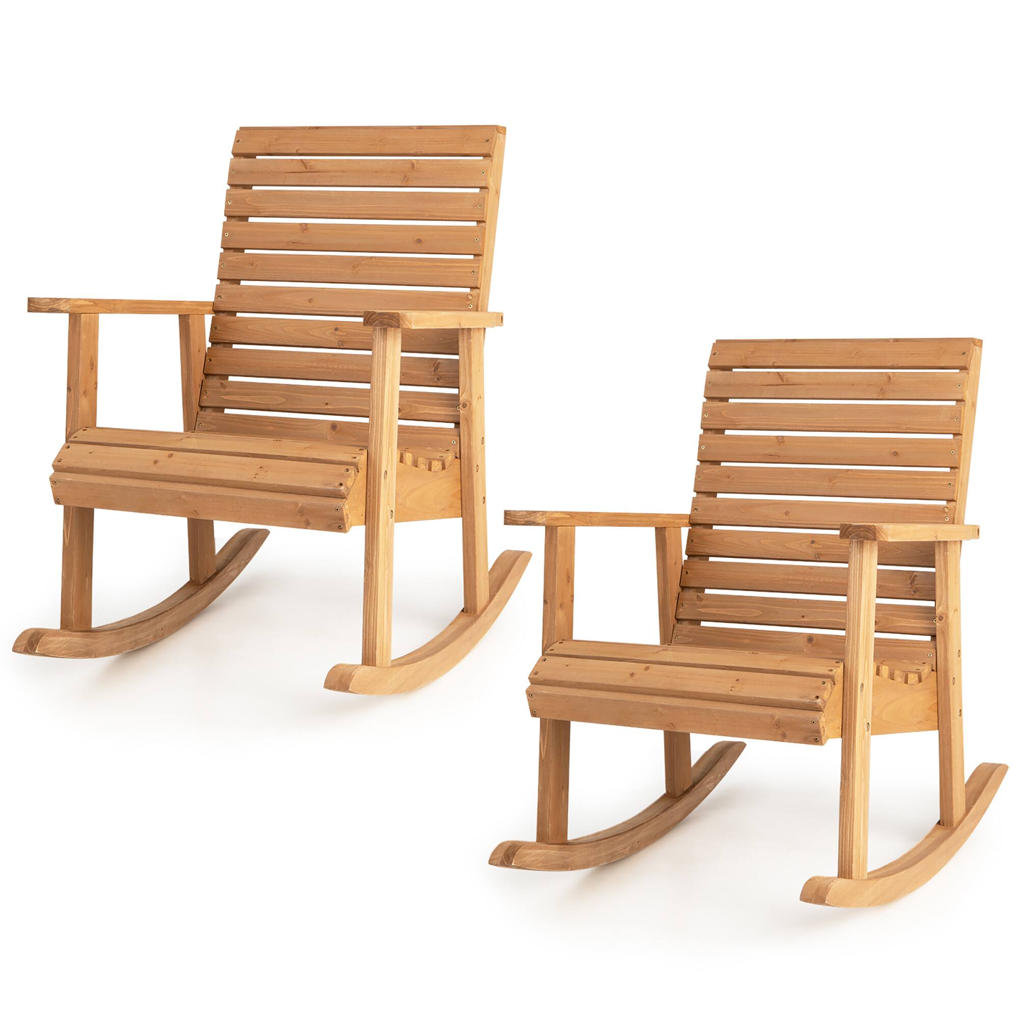Gymax - 2 PCS Wooden Rocking Chair High Back Fir Wood Armchair Garden Yard Patio - Natural