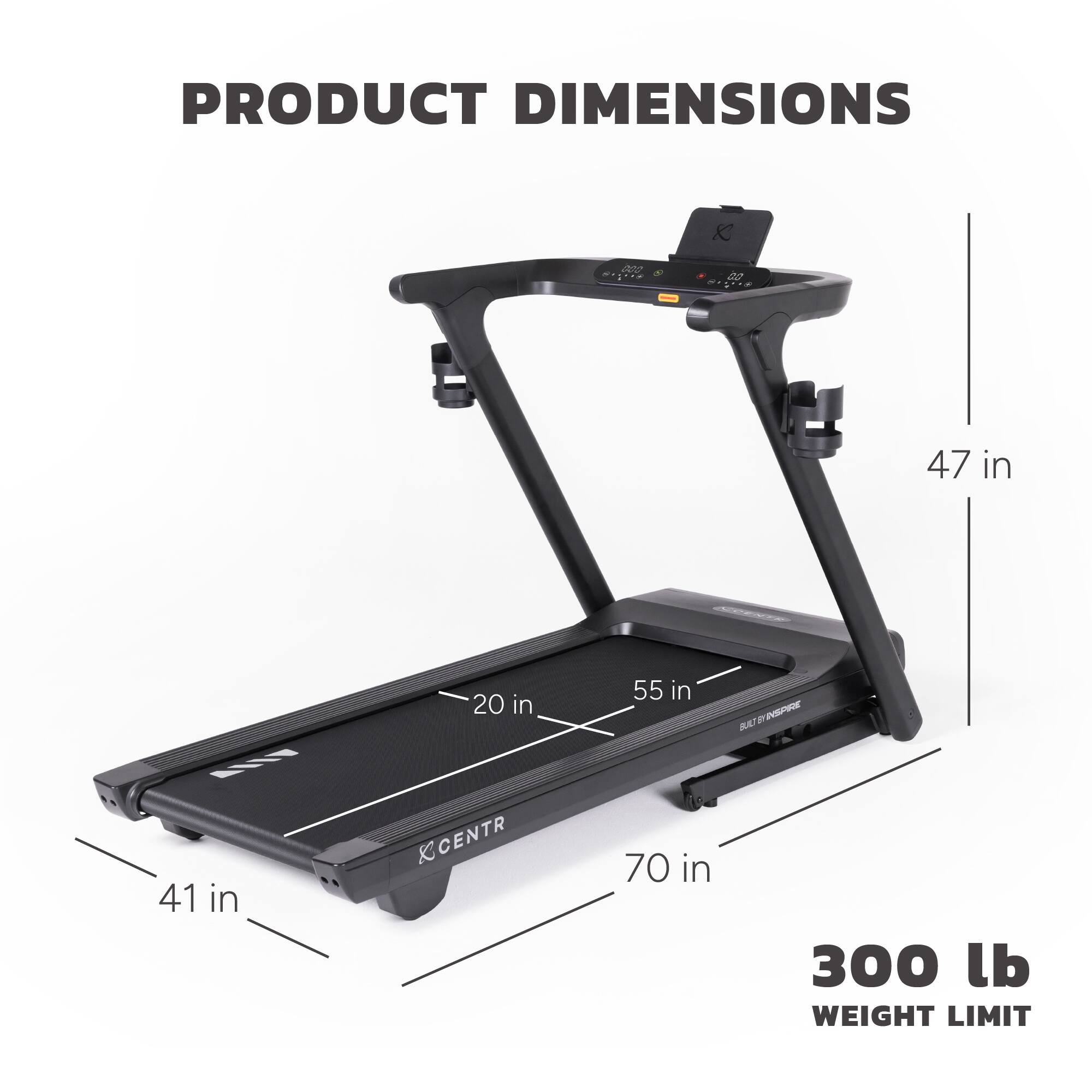 The text on the image reads: "Product Dimensions: 41 in x 20 in x 70 in. Weight Limit: 300 lb."