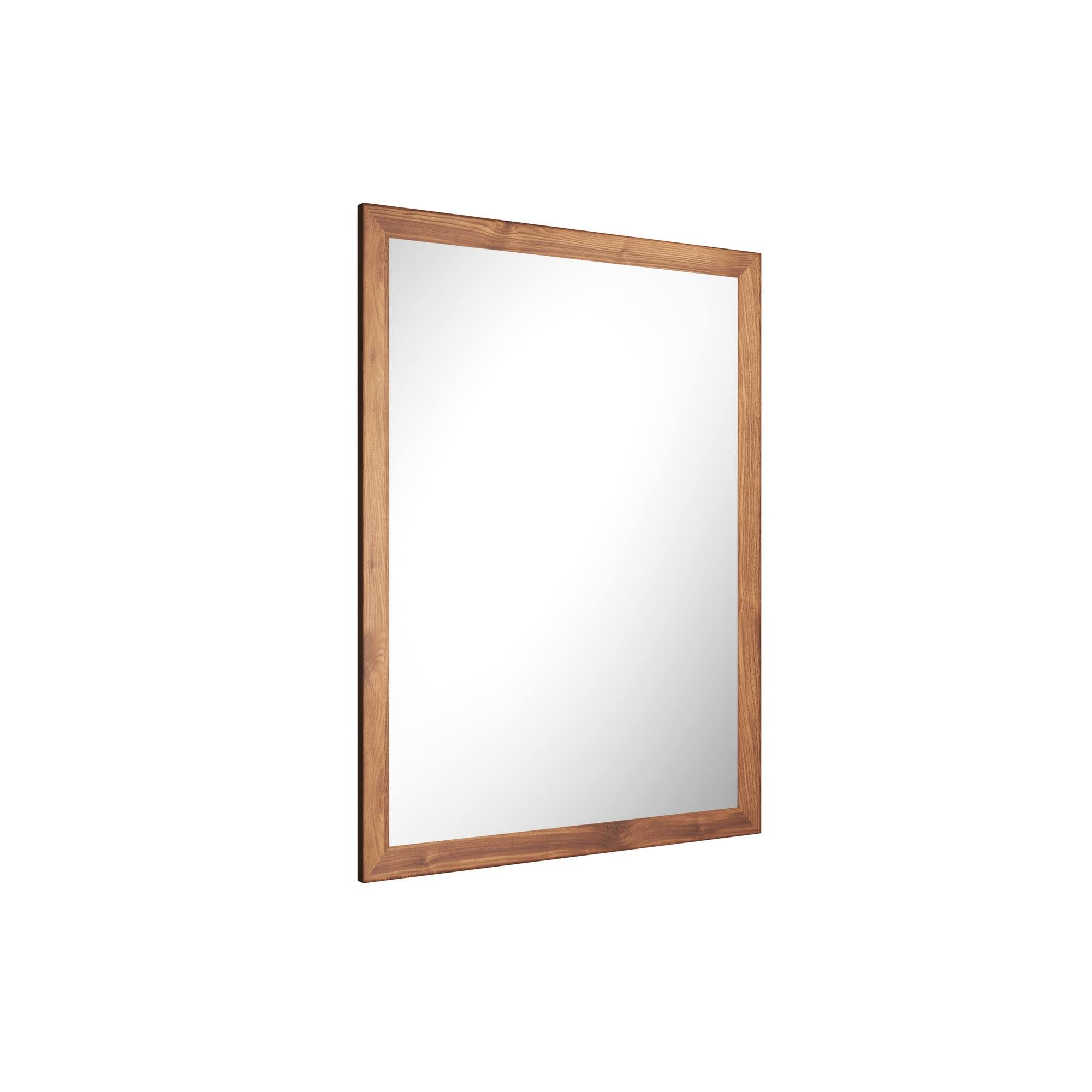 Alt View 2. Boyel Living - 40 in W x 32 in L Dark Wood Grain Rectangular Slanted Edge Aluminum Framed Wall Bathroom Vanity Mirror.