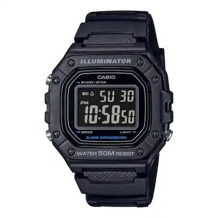 ILLUMINATOR
CASIO
START/STOP
5U 30
PM
10:5850
MODE
ALARM CHRONOGRAPH
LIGHT
WATER 50M RESIST