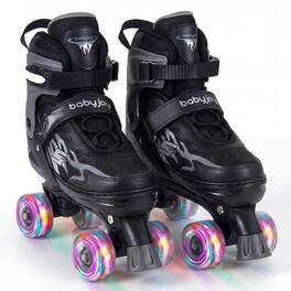 Gymax - Kids Roller Skates for Teens 4 Sizes Adjustable Quad Skates w/ Light-up Wheels - Black