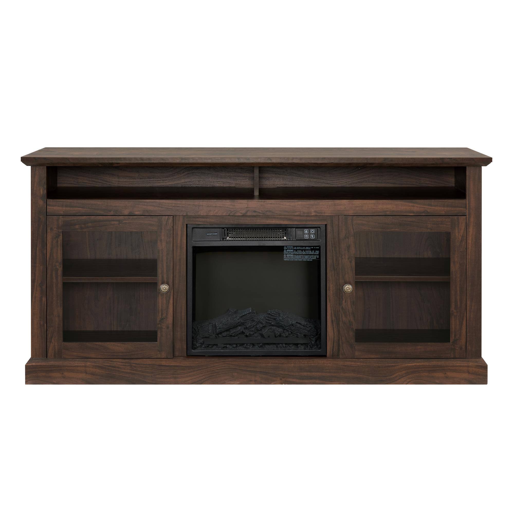 Front. Boyel Living - Brown Contemporary TV Media Stand Modern Entertainment Console with 18" Fireplace Insert for TV Up to 65" - Brown.