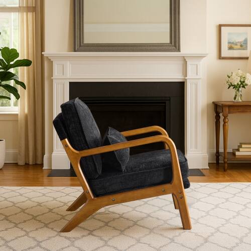 Alt View 1. Winado - Comfy Chairs Leisure Armchair with Rubber Wood Frame & Lumbar Pillow for Living Room Bedroom Studio Restaurants - Black.