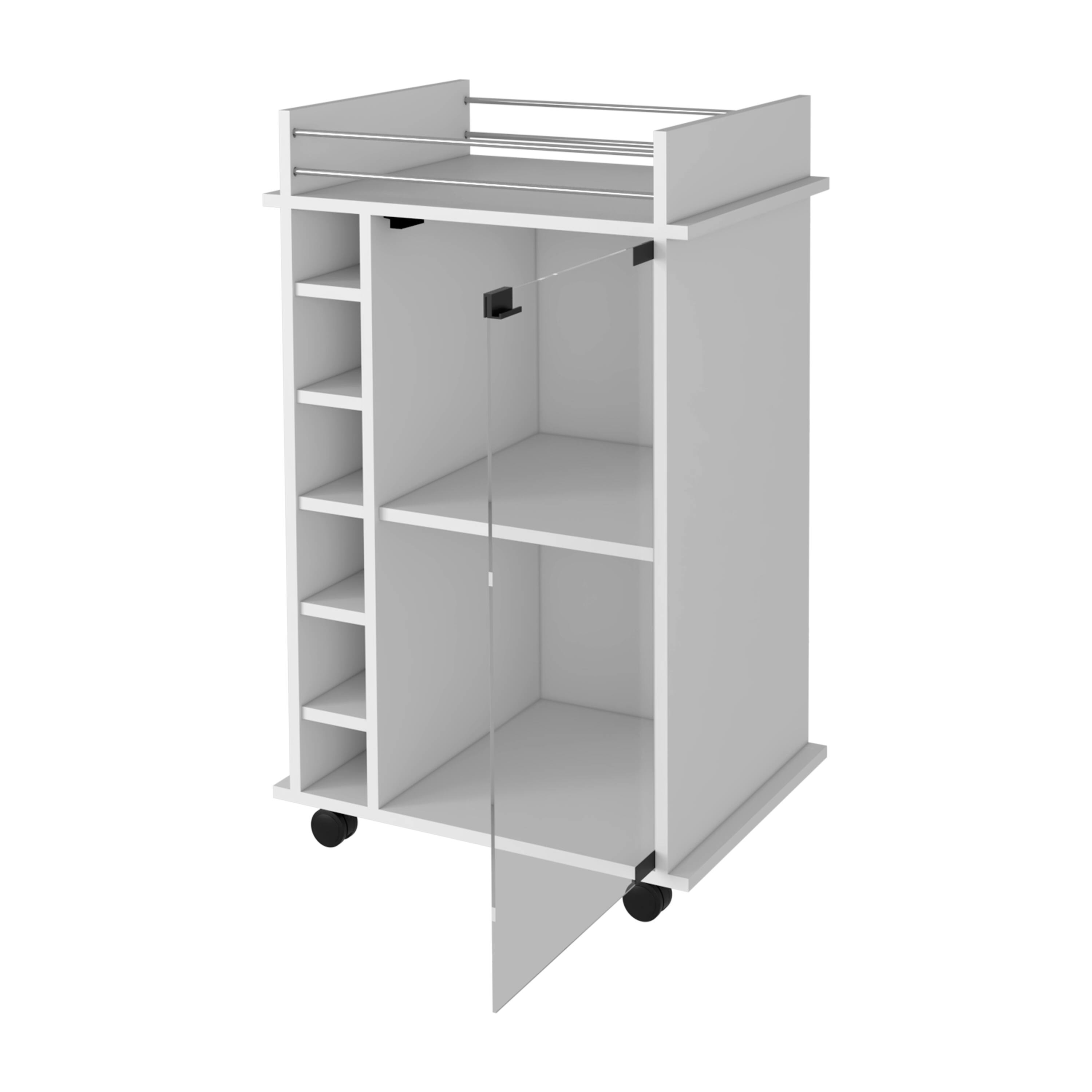 Alt View 2. TinyHomie - Dukat Bar Cart Two Shelves Six Built-in Wine Rack Four Casters -White.