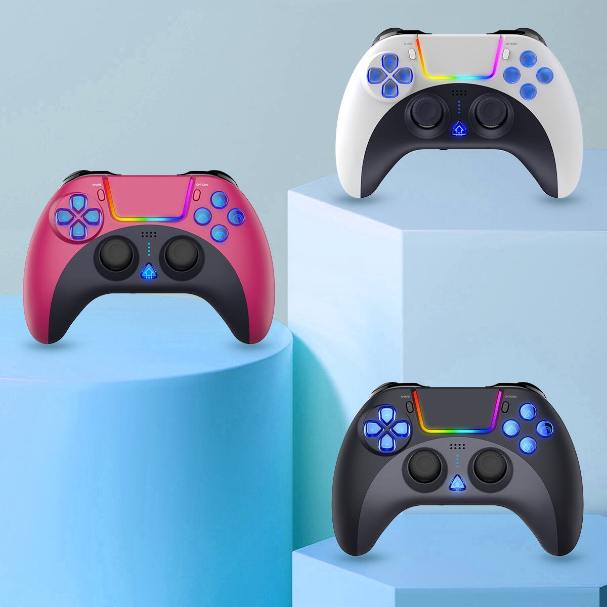 Alt View 2. Cluzine - LED Joystick Wireless Gaming Controller with Dual Motor Vibration, Multi-Device Compatible Gamepad - White.