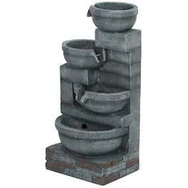 Outsunny - Tall Outdoor Waterfall Fountain with LED Lights - Gray
