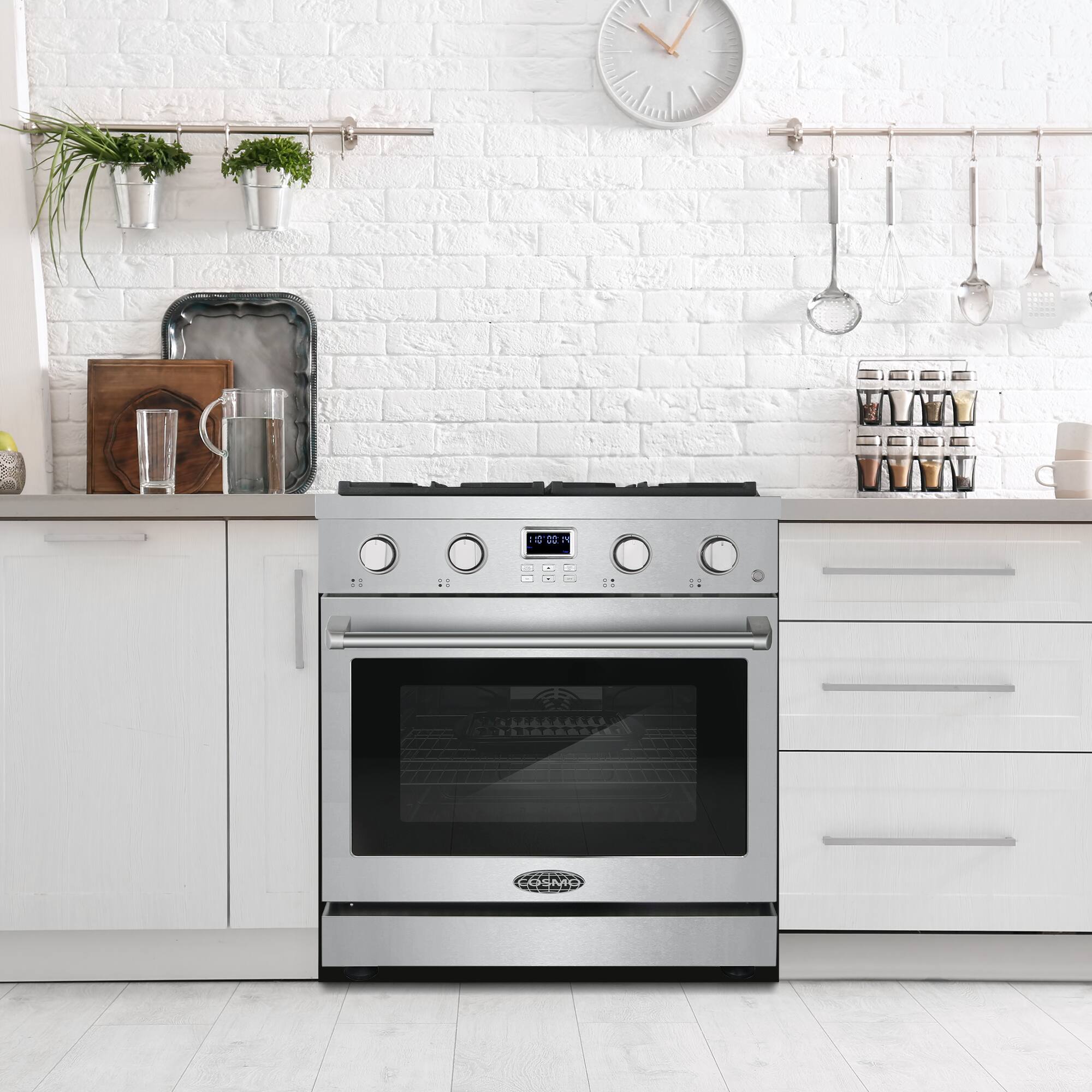 Angle. COSMO - COS-GRC304KB 30 in. Lumin Collection 4.8 cu. ft. Gas Range with 4 Sealed Burners and Convection Oven - Stainless steel.