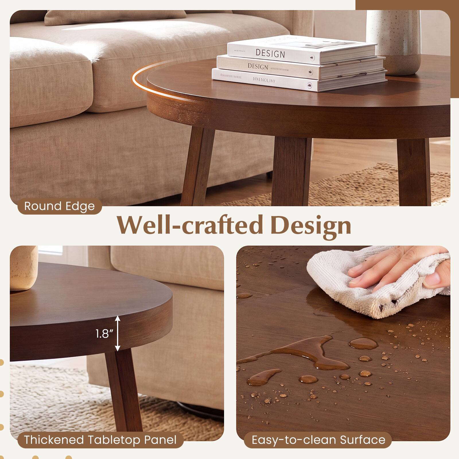 DESIGN DESIGN WWENOLINY

Round Edge Well-crafted Design
1.8" Thickened Tabletop Panel
Easy-to-clean Surface