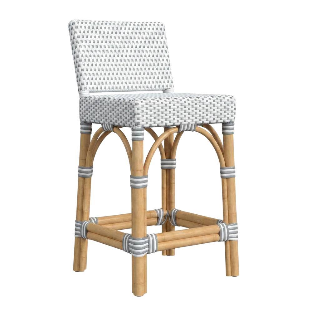 Angle. Butler Specialty - Serienna Rectangular Rattan Low Back 24.5" Counter Stool - White And Gray.