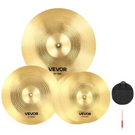 VEVOR - Cymbal Pack, 3 Pieces Cymbals for Drum Set, Alloy Cymbals Drum Set Includes 14-inch Hi-Hats, 16-inch Crash, 20-inch Ride - Bright copper