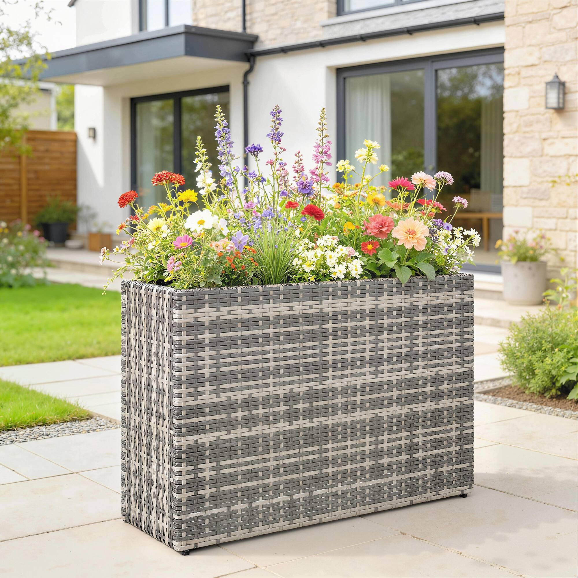 Alt View 1. Outsunny - Rectangular Planter with Removable Liner, Holes - Gray.