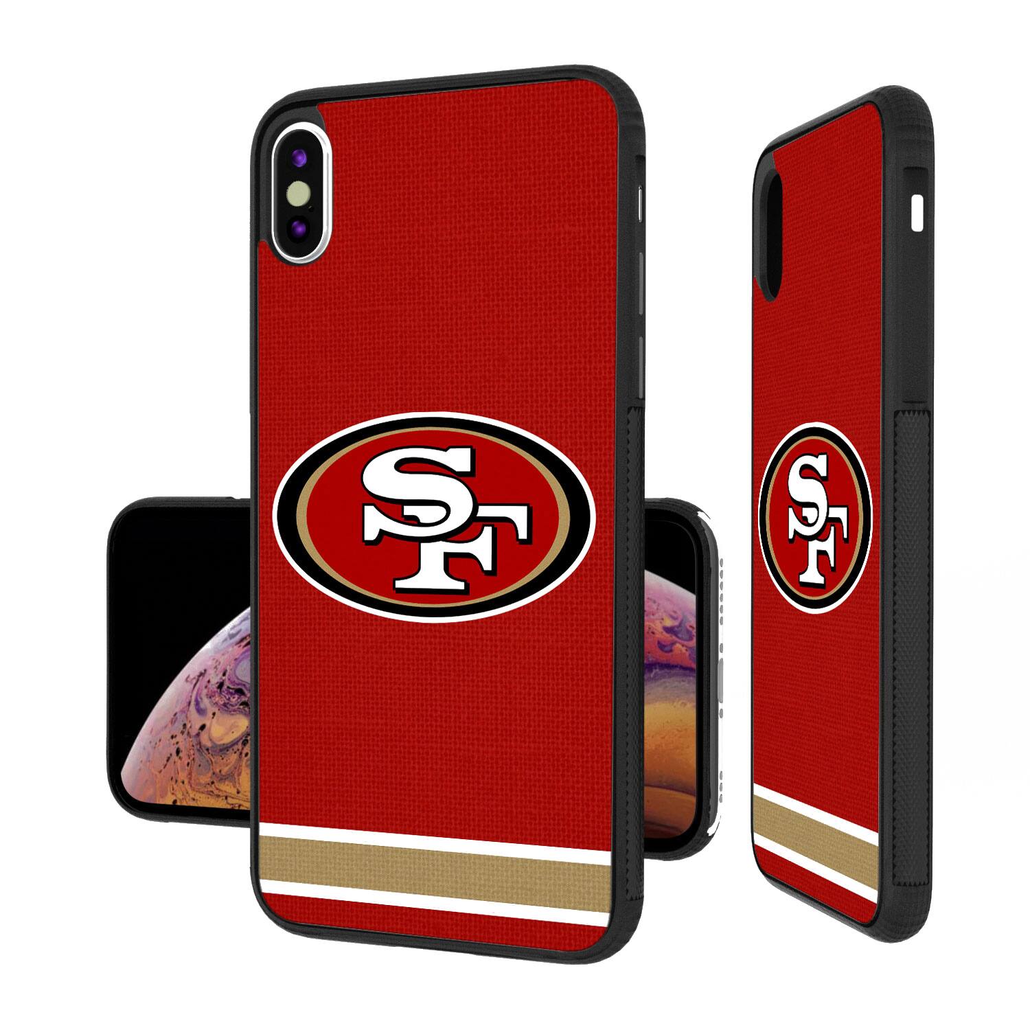 Alt View 1. Keyscaper - San Francisco 49ers iPhone Stripe Design Bump Case - 15 Plus - Multicolor.