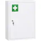 Front. Kleankin - 16" x 21" Wall Medicine Cabinet with Lock, 3 Tier Steel Locking Wall Cabinet for Bathroom, Kitchen with 2 Keys - White.