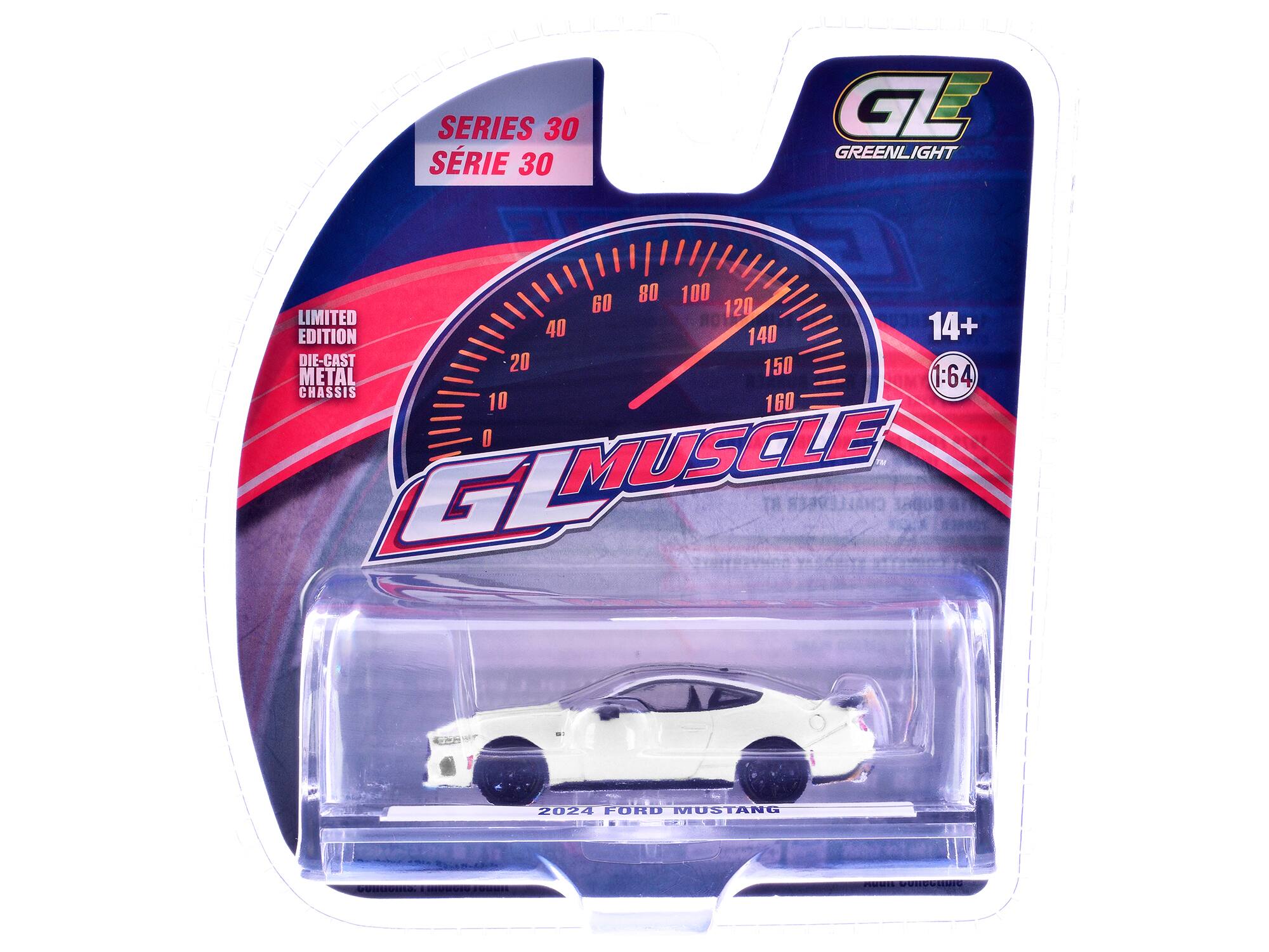 SERIES 30  
SÉRIE 30  
GL  
GREENLIGHT  
LIMITED EDITION  
DIE-CAST METAL CHASSIS  
1:64  
14+  
MUSCLE  
2024 FORD MUSTANG