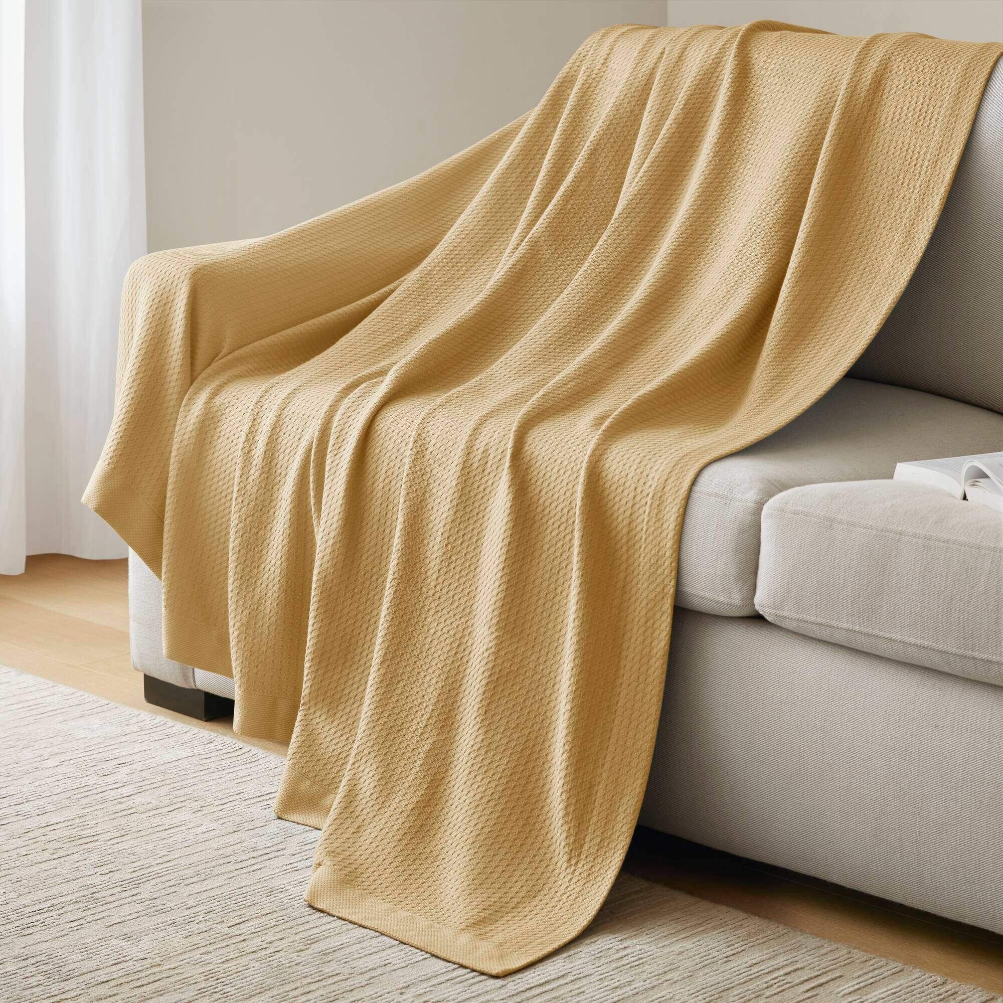 Alt View 2. Gracie Mills - Deniz 100% Certified Egyptian Cotton Blanket - Mustard.