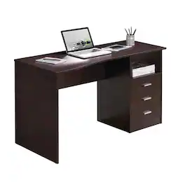 FurniFact - Wood Desk With 3 Storage Drawers And Shelf - Brown