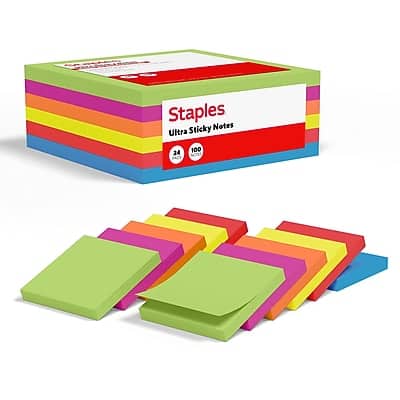 "Staples - Ultra Sticky Notes, 3"" x 3"", Summer Breeze Collection, 100 Sheets/Pad, 24 Pads/Pack (ST62882) - Assorted" price history on PriceWatchPro