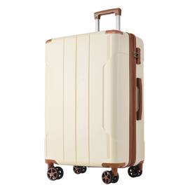 HTUTWOO - Hardshell Luggage - 28-inch Expandable Checked Suitcase, Lightweight Durable ABS, Double Wheels - White Brown