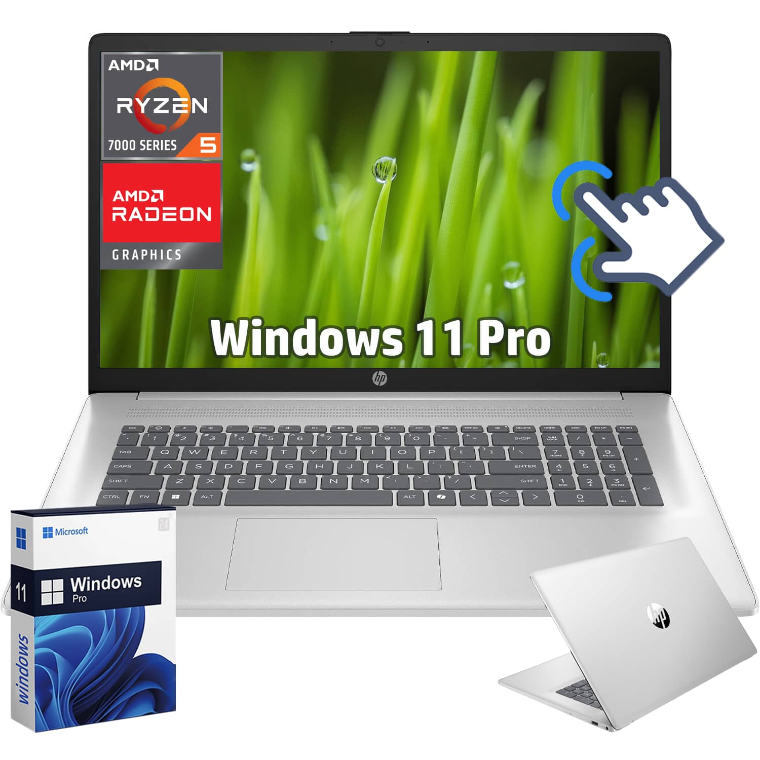 HP - 17.3" HD+ TouchScreen Laptop - AMD Ryzen 5 7430U - 32GB Memory - 1TB SSD - Windows 11 Pro - Silver - Natural Silver