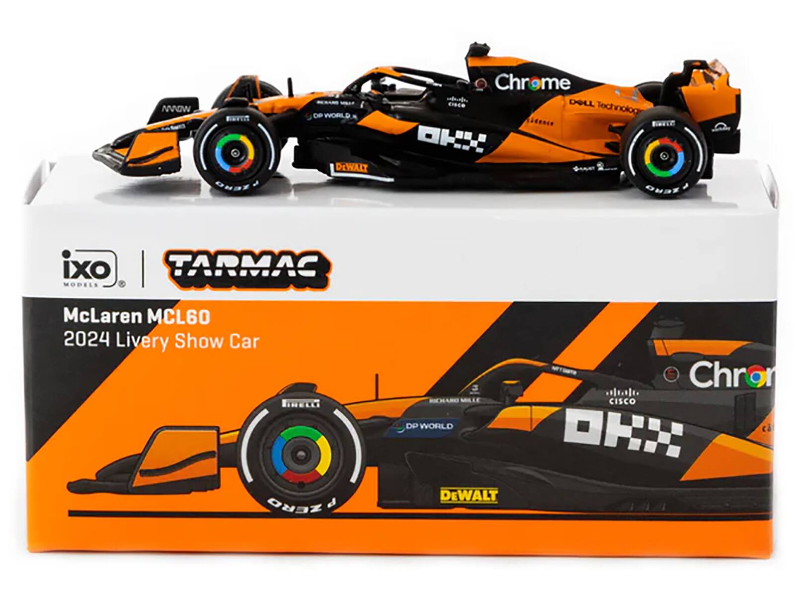 McLaren MCL60  
2024 Livery Show Car  

DP WORLD  
DEWALT  
Chrome  
CISCO  
DELL Technology  
TARMAC  
ixo MODELS