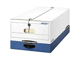 Bankers Box - Heavy-Duty Corrugated File Storage Boxes, String & Button, Legal Size/Blue, 12/Carton - White and Blue