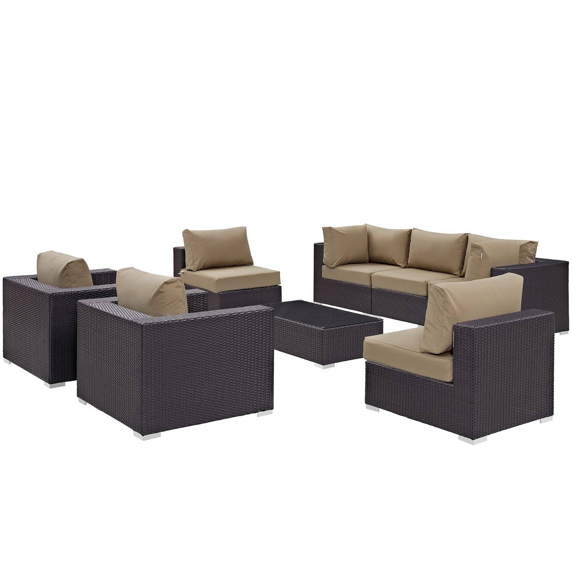 Front. Modway - Convene 8-Piece Outdoor Patio Sectional Set - Cushioned Modular Seating with Armrests - Espresso Mocha.