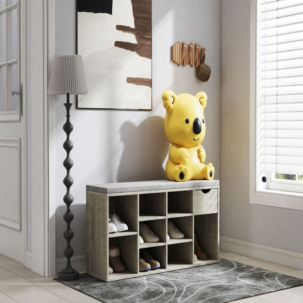 Ropilly - Entryway Shoe Bench with Padded Cushion, Compartment Storage Bench with Drawer for Front Door, 40.9 Inch - Brown