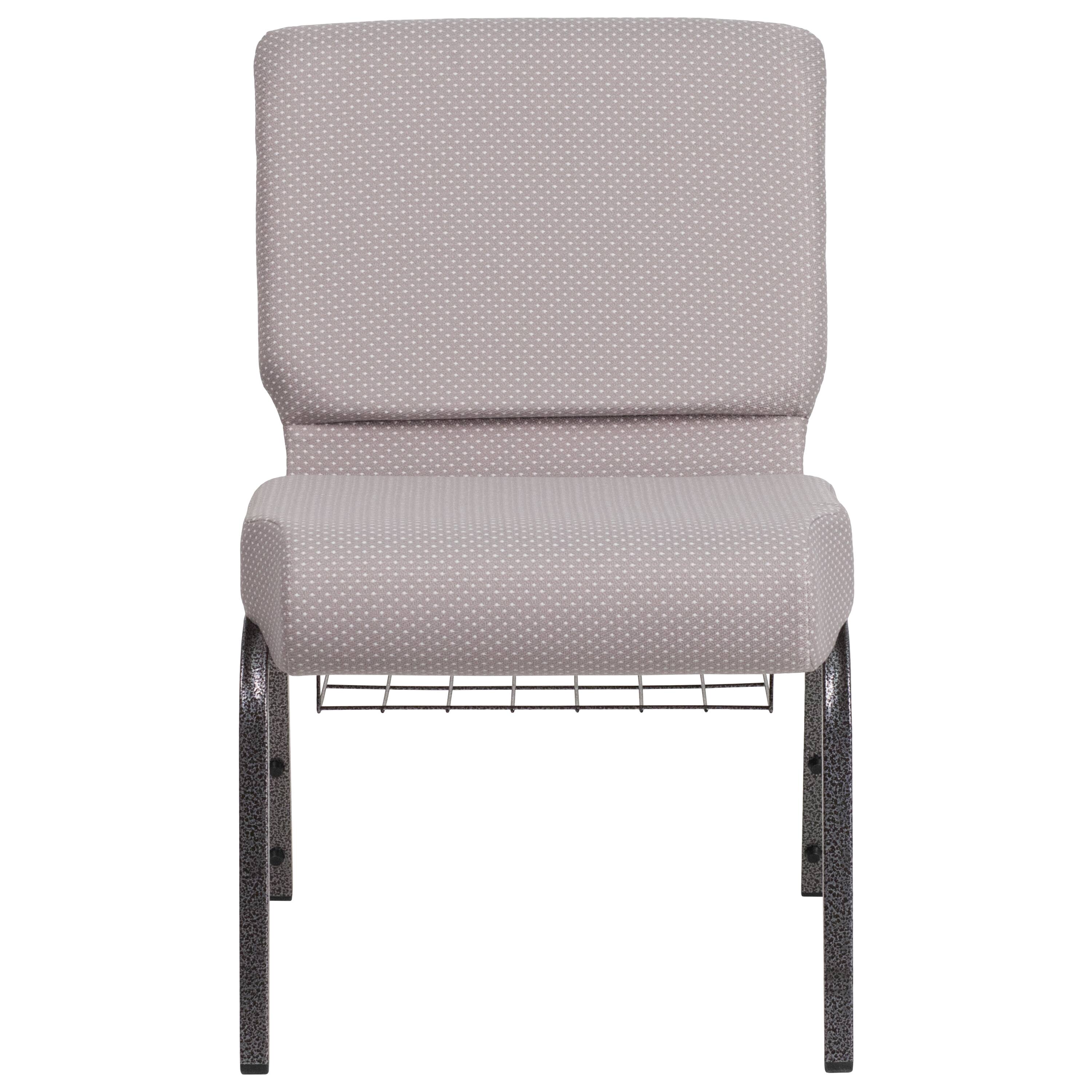 Alt View 5. Emma + Oliver - 4 Pack 21''W Church Chair with Book Rack - Gray Dot Fabric/Silver Vein Frame.