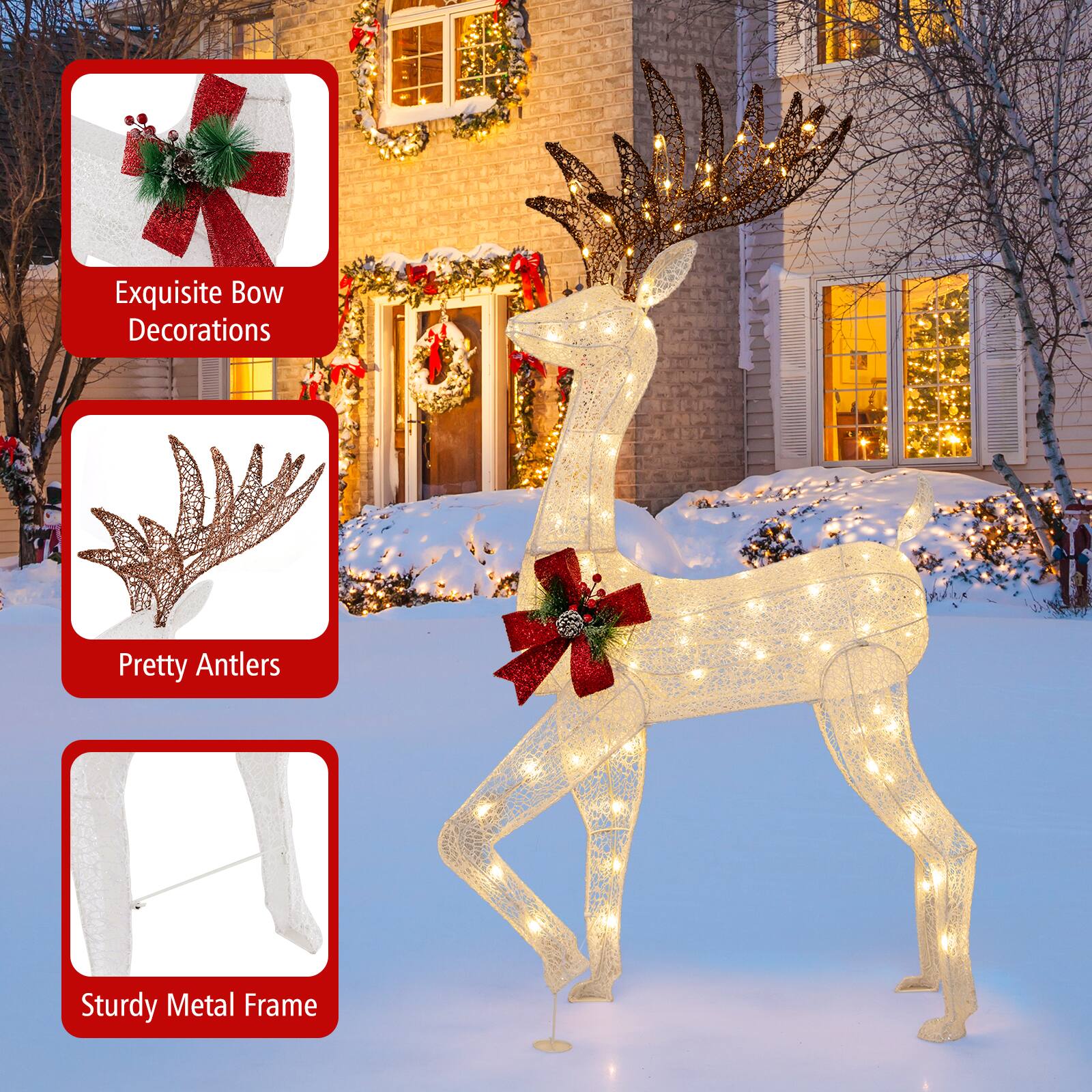 Exquisite Bow Decorations  
Pretty Antlers  
Sturdy Metal Frame