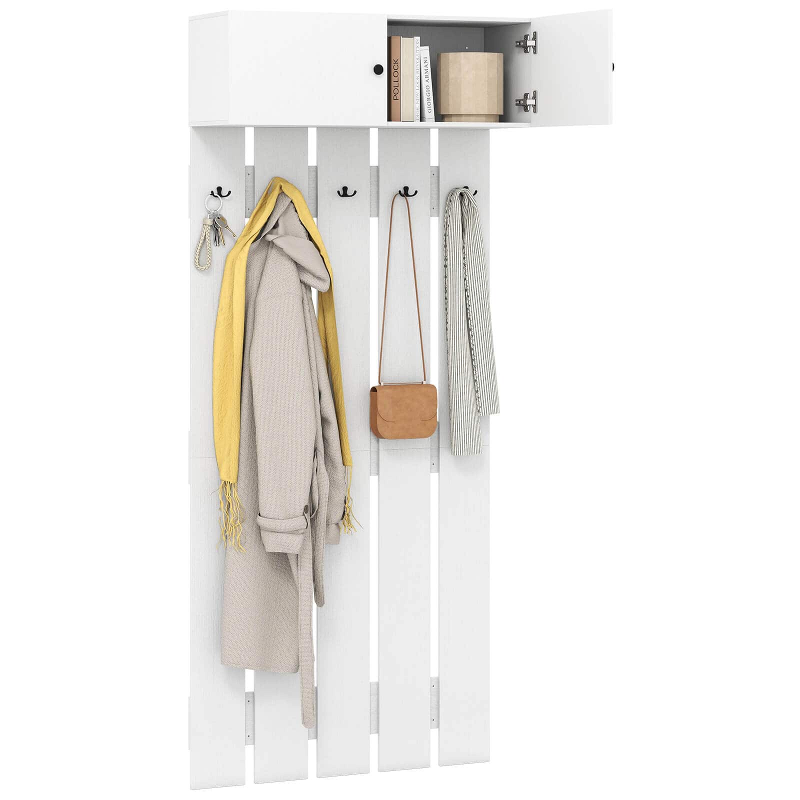 Costway - Wall Mounted Entryway Wall Coat Rack with 5 Double Hooks & 2-Door Cabinet Hallway - White price history on PriceWatchPro