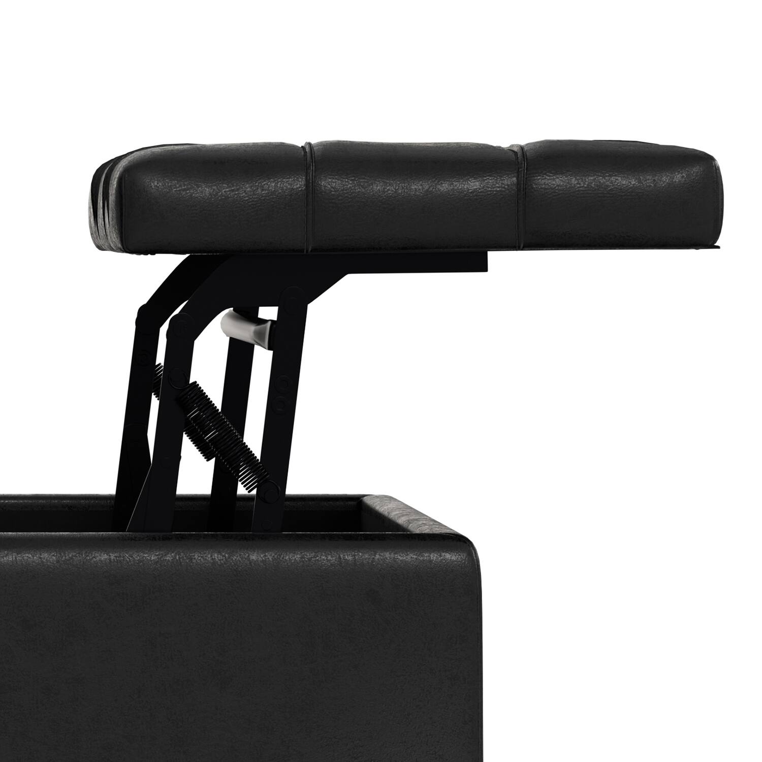 Alt View 9. Simpli Home - Harrison 30 inch Wide Small Square Coffee Table Storage Ottoman in Distressed Black Vegan Leather - Distressed Black.