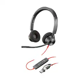 HP - Poly Blackwire 3320 USB-C Wired Stereo Headset, Black - Red