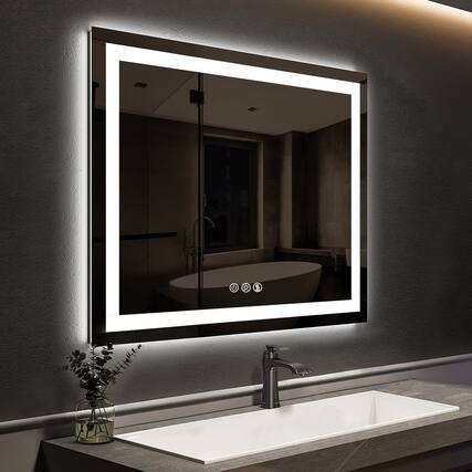 Front. LOVMOR - Lovmor 30x30 Inch LED Bathroom Mirror with Anti Fog Dimmable Lights 3 Color Temperature Memory Function ETL Certified - slive.