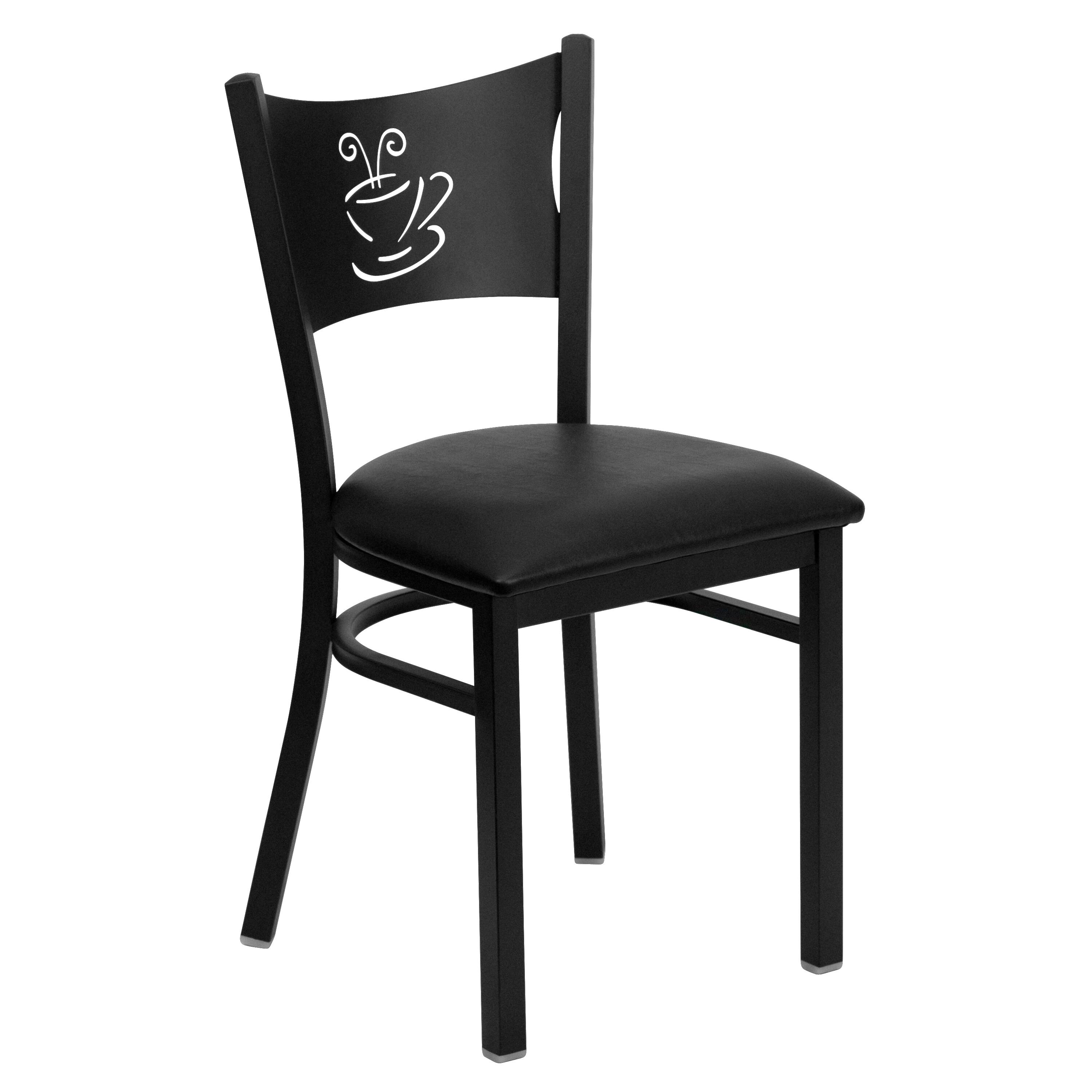 Alt View 7. Emma + Oliver - 2 Pack Coffee Back Metal Restaurant Chair - Black Vinyl Seat/Black Metal Frame.