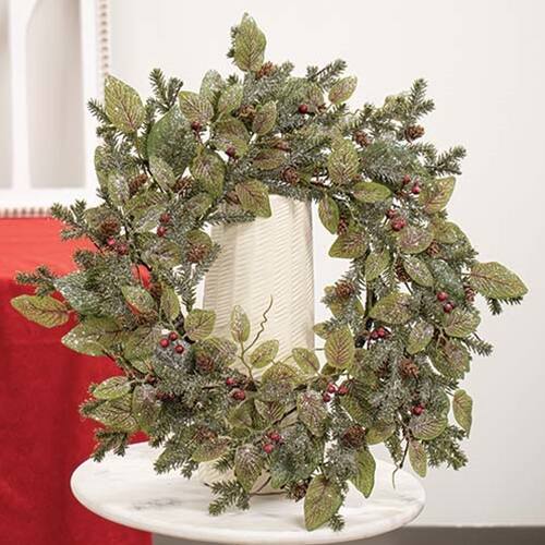 Angle. BreeBe - ^^Snowy Fittonia Pine & Berries Wreath 20" - Multi.