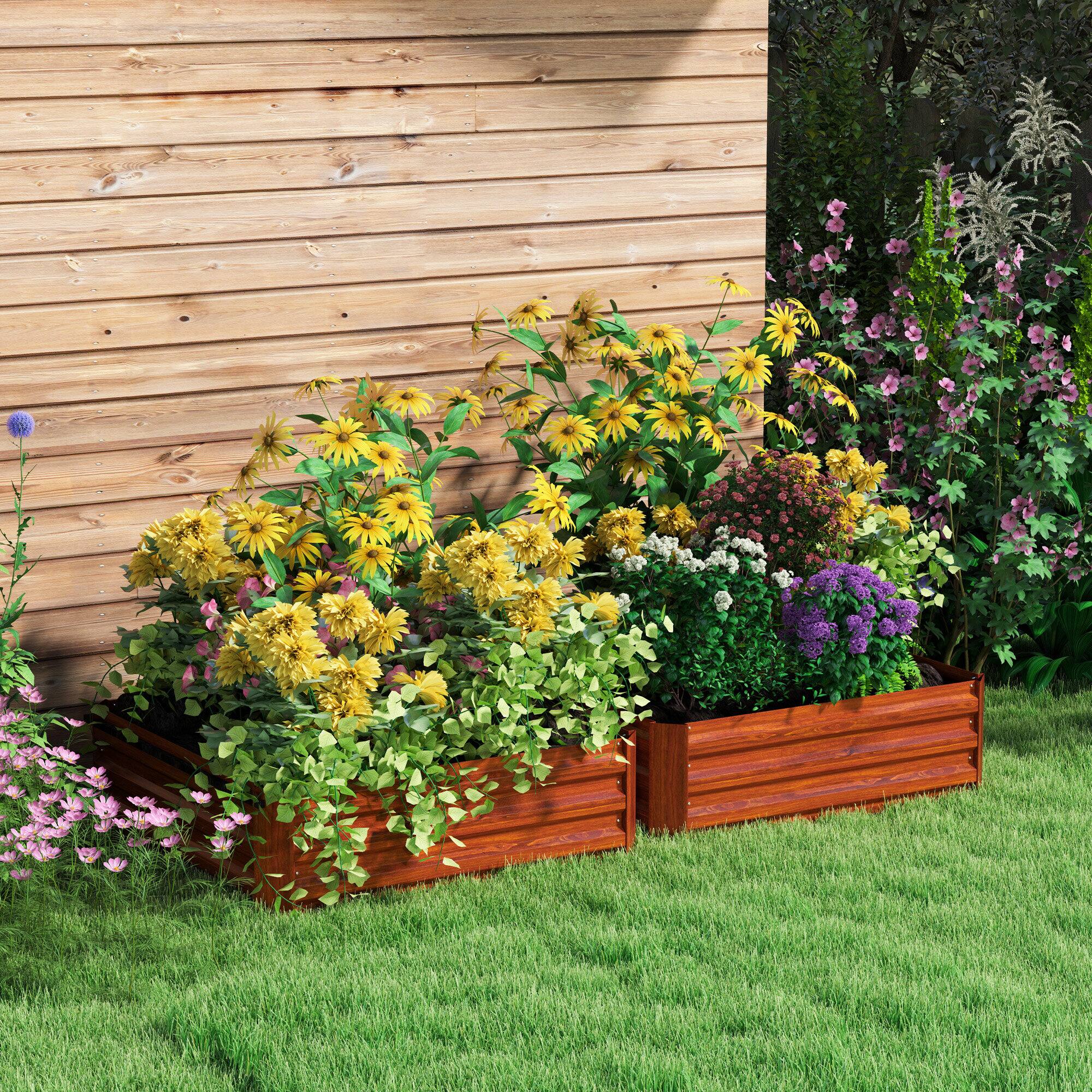 Alt View 1. Outsunny - 2 Piece Galvanized Raised Garden Bed, 3.3' x 3.3' x 1' Metal Planter Box for Growing Vegetables, Flowers, Herbs - Brown.