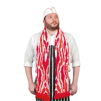 Front. Accoutrements - 71" Soft-Knit Acrylic Bacon Scarf - Red.