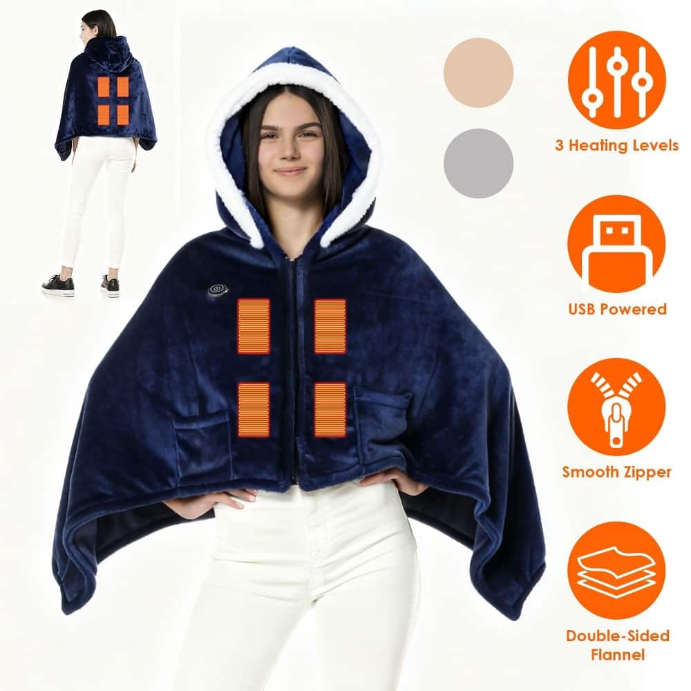 Loheer - Wearable Heated Blanket Double-Sided Flannel USB Powered - Blue