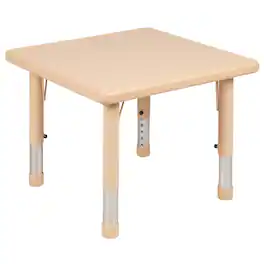 Emma + Oliver - 24" Square Plastic Height Adjustable Activity Table - Natural