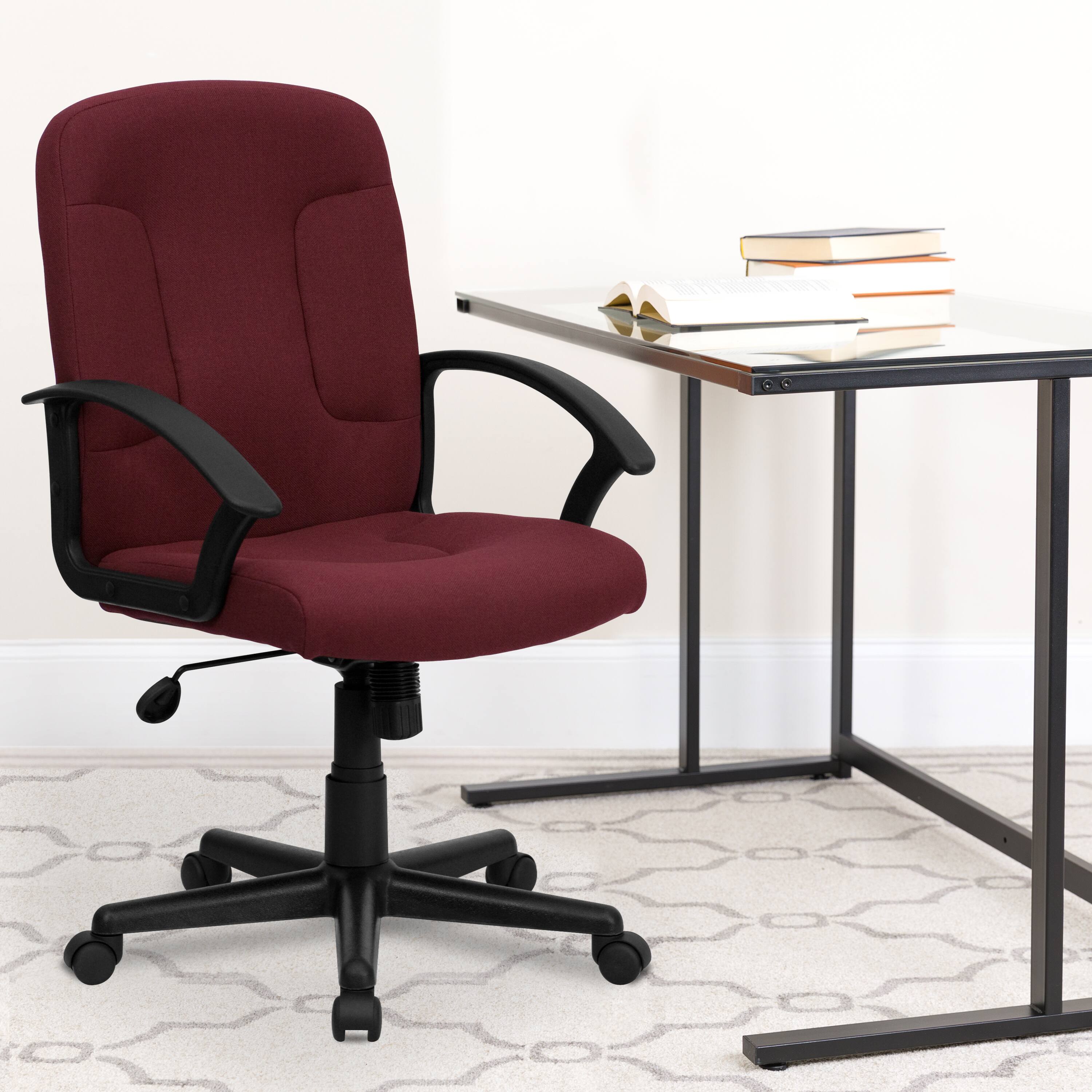 Alt View 1. Emma + Oliver - Mid-Back Fabric Executive Swivel Office Chair with Nylon Arms - Burgundy.