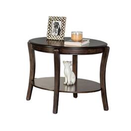 Manhattan Lane - Orio Side End Table, Open Shelves, 31 Inch Oval Top, Curve Legs, Brown Wood - Walnut Brown